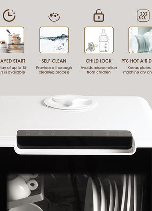 HAVA Countertop Dishwasher, 8 Wash Programs NEW Upgraded Model Portable Dishwasher with Child Lock & Delayed Start Function, 5L Water Tank for Apartments, Dorms, and RVs - No Hookup Needed
