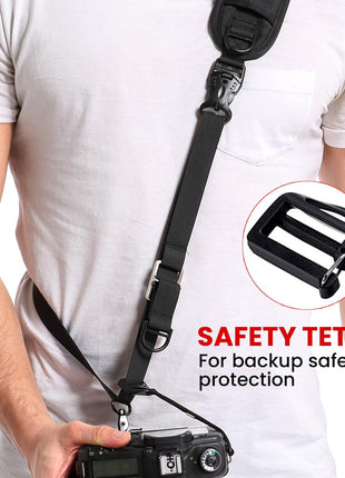 waka Rapid Camera Neck Strap with Quick Release and Safety Tether | Adjustable Camera Shoulder Sling Strap for Nikon Canon Sony Olympus DSLR Camera - Black