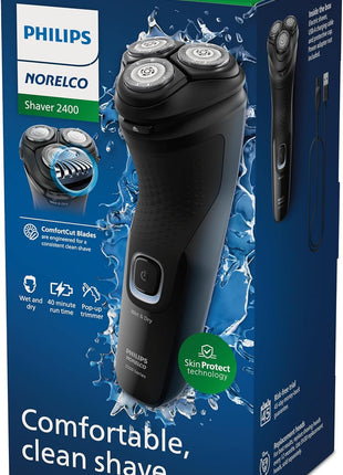 Philips Norelco 2400 Series Electric Shaver, Deep Black | 27 Self Sharpening ComfortCut Blades, 4D Flex Heads, Wet or Dry Use, 2-Year Blade Life, Pop-up Trimmer, X3001/90