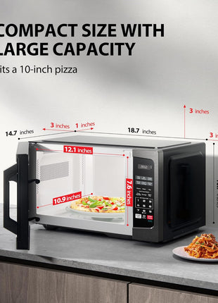 TOSHIBA ML EM09PA(BS) Small Microwave Oven with 6 Auto Menus, Mute Function & Child Lock, LED Lighting, Perfect for Apartment, 0.9 Cu Ft, 10.6 Inch Removable Turntable, 900W, Black Stainless Steel