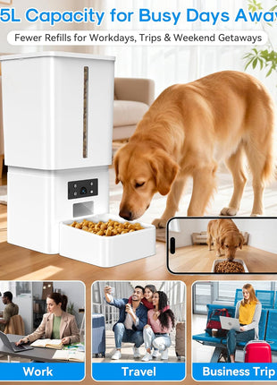 Automatic Dog Feeder Large Breed, 15L/63 Cups Auto Dog Food Dispenser | Anti-Clog Design for 2–23mm Large Kibble, 1080P HD Camera & Night Vision, Easy Setup 5G WiFi App Control for Busy Pet Parents