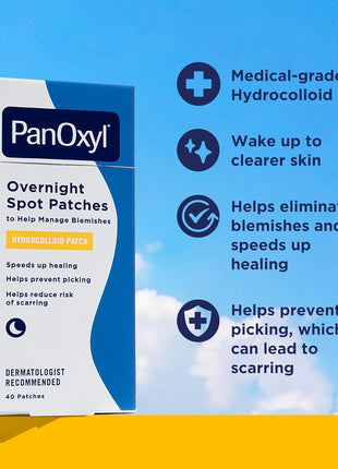 PanOxyl PM Overnight Spot Patches, Advanced Hydrocolloid Healing Technology, Fragrance Free, 40 Count Pack of 1