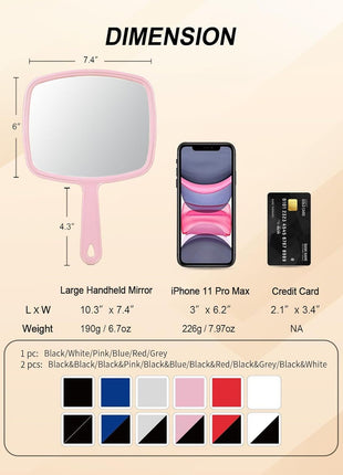 Gladmart 10.3" L x 7.4" W Hand Mirror with Handle, Pink | Salon Mirror Hand Held, Hanging Mirror, Hand Mirror for Men and Women, Shaving and Makeup, Distortion-Free, Barber Mirror