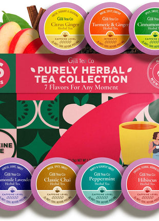 Gya Tea Co Purely Herbal Tea Pod Collection Gift Set (16 Count) - Different Flavors Assorted Variety Pack