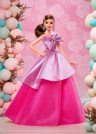 Barbie Signature Birthday Wishes Doll, Collectible Fashion Doll in Satiny, Pink Dress with Wavy Brown Hair and Giftable Packaging