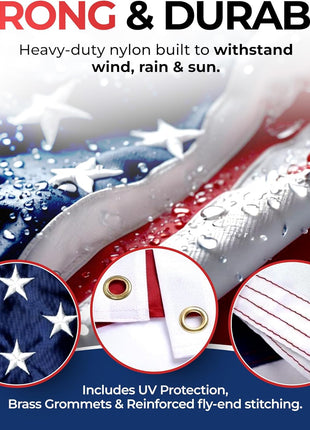 American Flag for Outside Heavy-Duty US Flag with Embroidered Stars Reinforced Material USA Flag Built for Outdoors Sewn Stripes UV Protection Brass Grommets (3x5 ft)