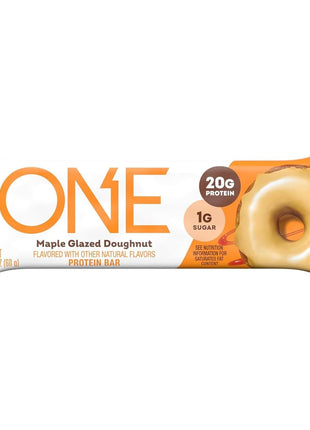 ONE Maple Glazed Doughnut Protein Bars, 20g Protein, Gluten Free, 12 ct | 20g Protein, 1g Sugar, Protein Snack for Breakfast, Workout and Travel, 12 Snack Bars with Whey Protein Isolate
