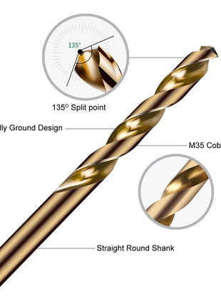 Narwhal 1/8 Inch Cobalt Drill Bits (13 Pack - Industrial Grade M35 Cobalt) 2.55 inch Length & 135 Degree Split Point for Drilling Into Metal, Hardened & Stainless Steel, Cast Iron, & More!