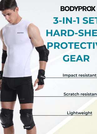 BODYPROX Knee Pads Elbow Pads Wrist Guards Set for Inline Skating, Skateboarding, Roller Derby and BMX Ride.