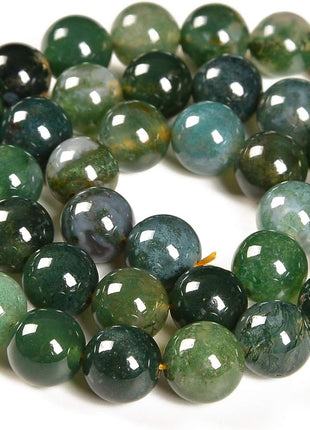 45pcs 8mm Natural Green Moss Agate Gemstone Round Spacer Loose Stone Beads for Jewelry Making 15.5 inch 1 Strand (Green Moss Agate, 8mm 45Beads)