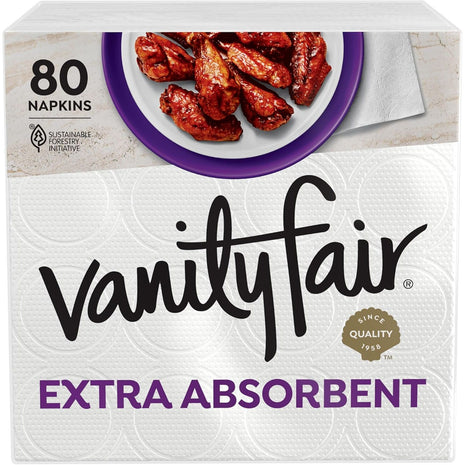 Vanity Fair Extra Absorbent Premium Paper Napkins, 80 Count, Disposable Napkins Made Soft And Strong For Messy Meals And Everyday Use