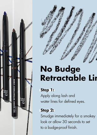 e.l.f. No Budge Retractable Eyeliner, Creamy, Ultra-Pigmented & Waterproof, Creates Bold & Defined Lines, Vegan & Cruelty-Free, Black