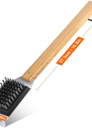 SIMPLETASTE Grill Brush and Scraper for BBQ, Durable & Effective, Replaceable Stainless Steel Head, Wooden Handle Wire Grill Brush for Outdoor Grill, Barbecue Accessories