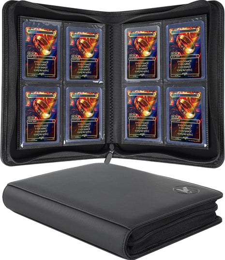 Top loader Binder, Holds 128+ Toploaders, 4 Pocket Top Loader Card Storage Case, Double-Sided Pockets for trading card in 3 x 4'' Toploaders