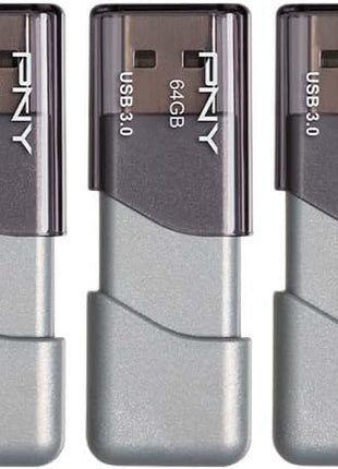 PNY 64GB Turbo Attaché 3 USB 3.0 Flash Drive, Silver (Pack of 5)