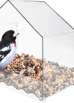 Nature's Way Win-3 Clear View Window Bird Feeder with Strong Suction Cups, Transparent Outdoor Wild Bird Seed Feeder and Décor, 2 Cup Capacity, Clear, 6.5 inch