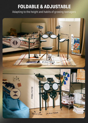 Donner Electric Drum Set, DED 70 Electronic Drum Kit for Beginner with 150 Sounds, 4 Quiet Mesh Pads, 9 inch Cymbals, USB MIDI, Type C Charging, 2 Pedal, Throne, Headphones, Sticks, Melodics Lessons