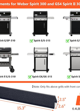 15.3 inch Flavorizer Bars for Weber Spirit 300 & GS4 II 300 Series, Spirit E310 E315 E320 E330 S310 S315 S320 S330 Grills with Front Control Knobs, Spirit 310 Replacement Parts for Weber 7636 69797 68843