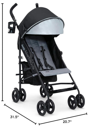 Jeep AdventureGlyde Stroller by Delta Children - Lightweight Travel Stroller with Smoothest Ride & Compact Fold, 3-Position Recline, Extra Large Storage Basket, Black/Grey