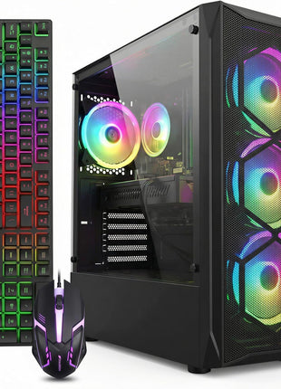 STGAubron Gaming PC Desktop,Core I7,RX 580 8G,16G RAM,512G SSD | Gaming Computer Tower for Streaming,Video Editing,Home,School,I7 up to 3.9GHz,ARGB Fan,WiFi 6,BT 5.0,4K DP,HDMI,Win11 Home