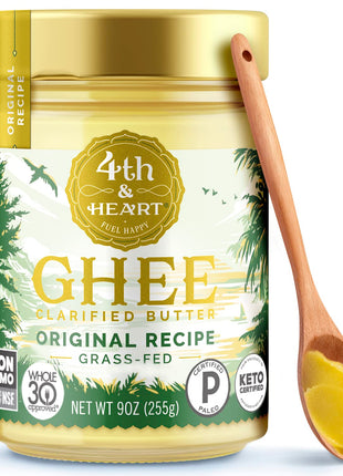 4th & Heart Original Grass-Fed Ghee, Clarified Butter, 1:1 Butter Substitute, Pasture-Raised, Lactose & Casein Free, 9 oz