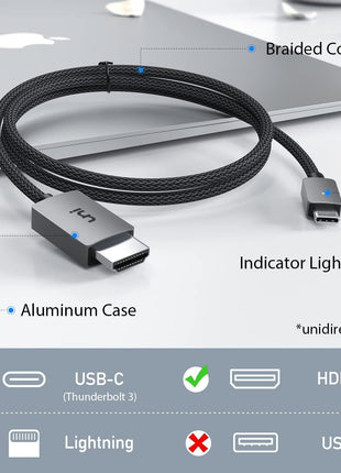 uni USB C to HDMI Cable, [4K, High-Speed] USB Type C to HDMI Cable for Home Office, [Thunderbolt 3/4 Compatible] with Chromebook, MacBook Pro/Air 2023, iPad Pro, iMac, XPS 17, S23-6FT
