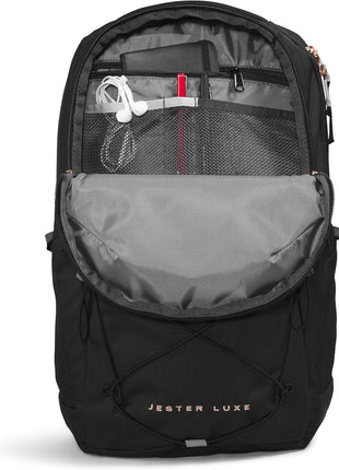 THE NORTH FACE Women's Jester Luxe Everyday Laptop Backpack, TNF Black/Burnt Coral Metallic, One Size