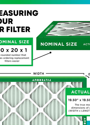 Filterbuy 20x20x1 Air Filter MERV 8 (MPR 700) Dust Defense Replacement (6-Pack), Electrostatic Pleated HVAC AC Furnace Filters, Made in USA (Actual Size: 19.50 x 19.50 x 0.75)