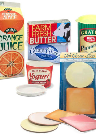 Melissa & Doug Fridge Fillers Grocery Play Food Cartons (8 Pieces) Wooden Toy Groceries, Pretend Play Food, Kitchen Accessories for Kids Ages 3+ - FSC Certified