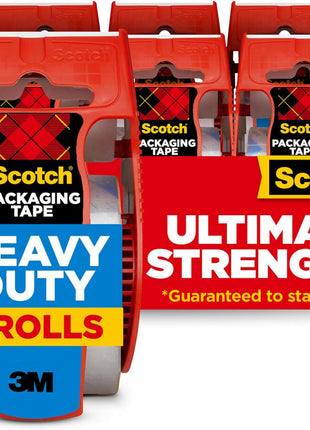 Scotch Heavy Duty Shipping Packing Tape, Clear, Packing Tape for Moving Boxes and Packaging Supplies, 1.88 in. x 22.2 yd., 6 Roll Dispensers, Moving Supplies