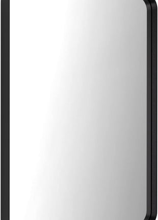 LOAAO 22X30 Inch Black Bathroom Mirror Metal Framed | Rounded Rectangle, Matte Black Bathroom Vanity Mirror, Anti-Rust, Hangs Horizontally or Vertically
