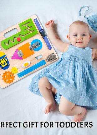 Montessori Busy Board for Toddlers, Wooden Sensory Toys, Preschool Learning Activities for Fine Motor Skills Travel Toy, Basic Life Skills Educational Gifts for 1 2 3 Years Old Kids Boys Girls