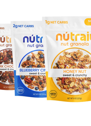 NuTrail Nut Granola Cereal, Variety Pack, No Sugar Added, Keto, Low Carb, Gluten Free, Grain Free, Healthy Breakfast 8 oz. 3 Count