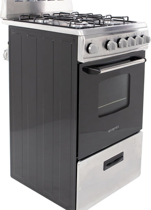 Avanti Compact Gas Range Oven, 4 Sealed Burners, 20-Inch, Stainless Steel | Avanti Compact Gas Range Oven, Freestanding with 4 Sealed Burners, Broiler with Pan, Storage Drawer, 20-Inch, Stainless Steel
