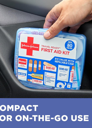 BAND AID Brand Travel Ready Portable Emergency First Aid Kit for Minor Wound Care, Perfect for Home, Car, Travel, Camping Essentials & Outdoor Emergency Kit, 80 Pieces