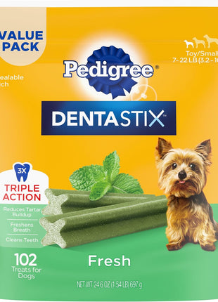 Pedigree Dentastix Dental Chews for Dogs, Small and Toy Breed Dog Treats, Fresh Flavor, 1.54 lb. Bag (102 Treats Total)