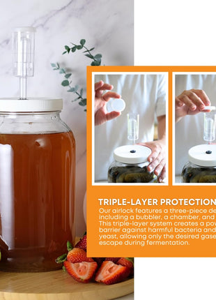 Fastrack 3 Piece Airlock for Fermentation Hydrolocks for Fermenting Wine and Beer with Drilled Rubber Stopper Durable Carboy Bung with transparent Airlock Set used for Fermentation Set of 3