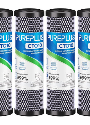1 Micron 2.5" x 10" Whole House CTO Carbon Water Filter Cartridge Replacement for Under Sink Water Filter System, Dupont WFPFC8002, WFPFC9001, FXWTC, SCWH-5, WHEF-WHWC, WHCF-WHWC, AMZN-SCWH-5, 4Pack