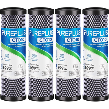 1 Micron 2.5" x 10" Whole House CTO Carbon Water Filter Cartridge Replacement for Under Sink Water Filter System, Dupont WFPFC8002, WFPFC9001, FXWTC, SCWH-5, WHEF-WHWC, WHCF-WHWC, AMZN-SCWH-5, 4Pack
