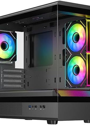 DIYPC ARGB-M1-BK Black USB3.0/ Type C Tempered Glass Micro ATX Gaming Computer Case w/Dual Tempered Glass Panel and 3 x ARGB PWM Fans (Pre-Installed)