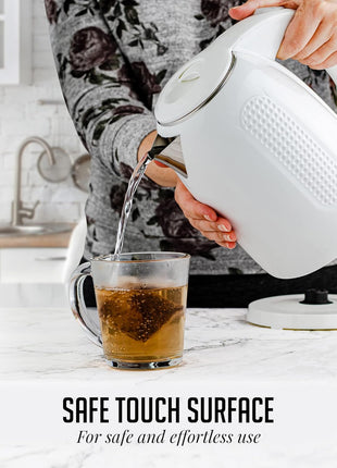 OVENTE 1.7L Double Wall Electric Tea Kettle, 1100W Power, White KD64W | Water Boiler with Cool-Touch Exterior, Stainless Steel Interior, Auto Shut-Off, Boil-Dry Protection & Locking Lid, Easy Clean