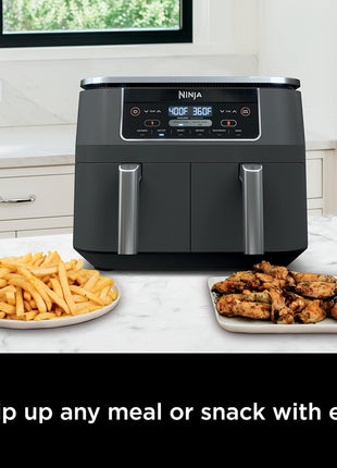 Ninja DZ201 Foodi 8 Quart 6 in 1 DualZone 2 Basket Air Fryer with 2 Independent Frying Baskets, Match Cook & Smart Finish to Roast, Broil, Dehydrate & More for Quick, Easy Meals, Grey