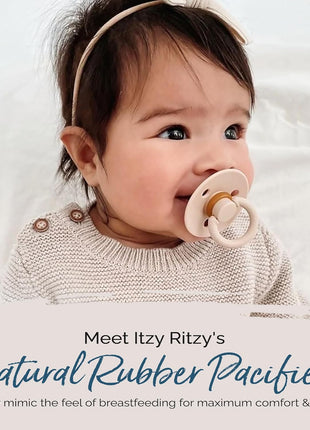 Itzy Ritzy Natural Rubber Pacifiers for 0–6 Mos, Set of 2 (Coconut/Toast) | Baby Pacifiers with BPA-Free Cherry-Shaped Nipple & Large Air Holes for Added Safety, Soothing Comfort, Newborn Essentials