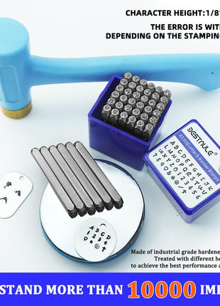 BESTNULE 42PCS Metal Stamping Kit, Number and Letter Stamp Set (A-Z, 0-9 and&,Love Symbol), Industrial Grade Hardened Carbon Steel, Perfect for Imprinting Metal, Wood,Leather (1/8 inch, 3MM)