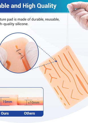 Alcedo Suture Practice Kit for Medical Students | Complete Set (32 Pieces) Include Durable Large Suturing Pad with Pre-Cut Wounds, Tools Kit, and Suture Threads | Perfect for Practice, Demonstration