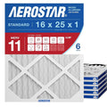 Aerostar 16x25x1 MERV 11 - 6 Count - Pleated HVAC, Furnace & Air Conditioner Filters - Removes Dust, Cold & Flu Germs, Lint, Mold, Pet Dander, Allergy-Causing Pollen, Smog & Smoke