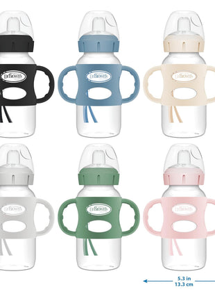 Dr. Brown's Milestones Wide-Neck Sippy Spout Bottle with 100% Silicone Handles, Easy-Grip Handles with Soft Sippy Spout, 9oz/270mL, Green & Gray, 2-Pack, 6m+