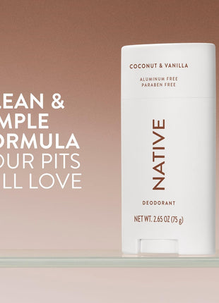 Native Deodorant Contains Naturally Derived Ingredients, 72 Hour Odor Control, Deodorant for Women and Men, Aluminum Free, Coconut & Vanilla 2.65oz