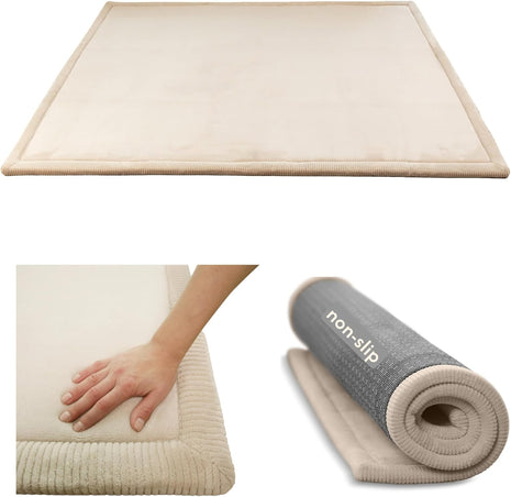Hakuna Matte CloudSoft Mat for Floor 60" x 80" Beige | Coral Velvet high-density foam Rug – Non-Slip, Water-Resistant