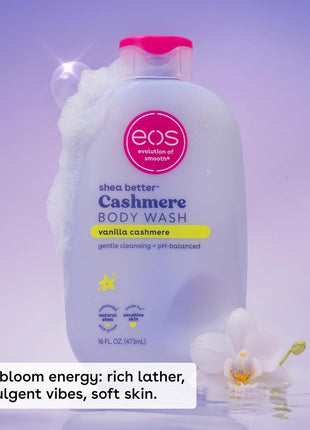 eos Shea Better Cashmere Body Wash, Vanilla Cashmere, Moisturizing, pH Balanced Body Wash, Creamy Gel Formula, Paraben & Phthalate Free, Sensitive Skin, 16 fl oz